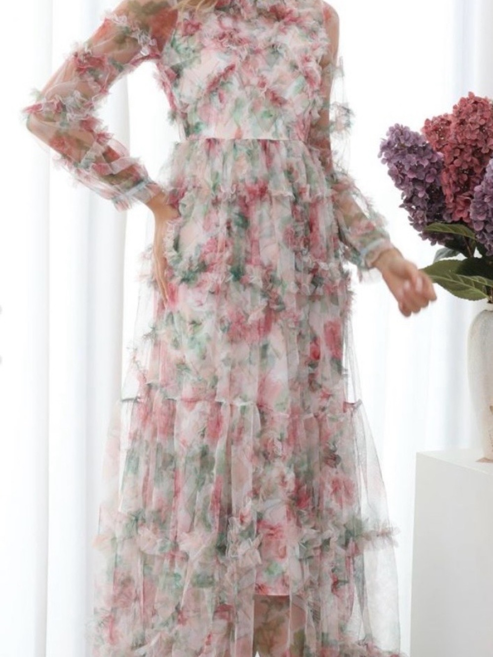 Rosedress knock off of Mac Duggal Floral Chiffon Balloon Sleeve Midi